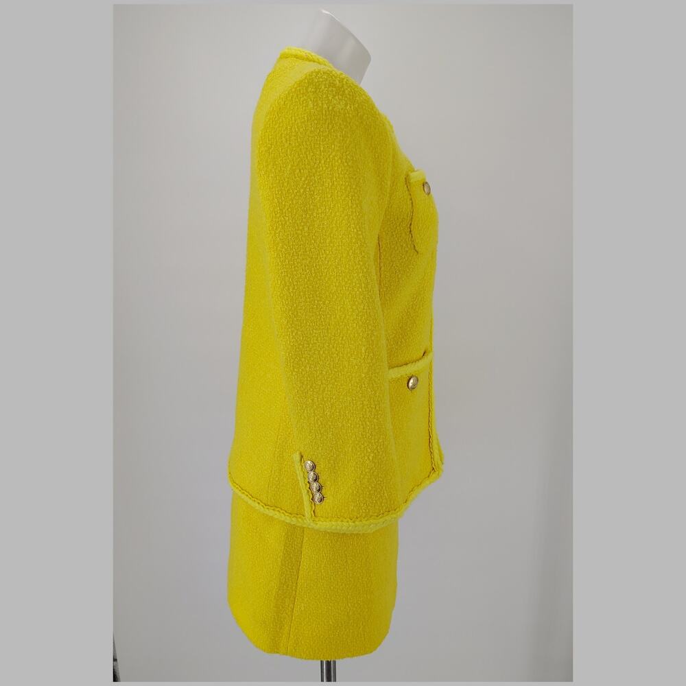 J.Crew Yellow Bouclé Long Lady Jacket & Mini Skirt Wool Blend Suit Set Size 4 - Picture 3 of 16